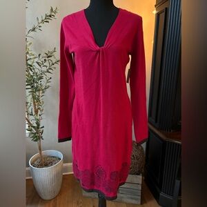 NWT Title Nine Pink Floral Twist V-Neck Mobetta Knit Sweater Dress Women Sx Sm